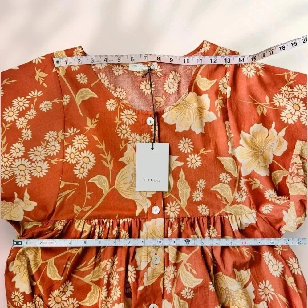 NWT SPELL & THE GYPSY Sloan Smock Mini Dress in Ochre Size M - Picture 12 of 16